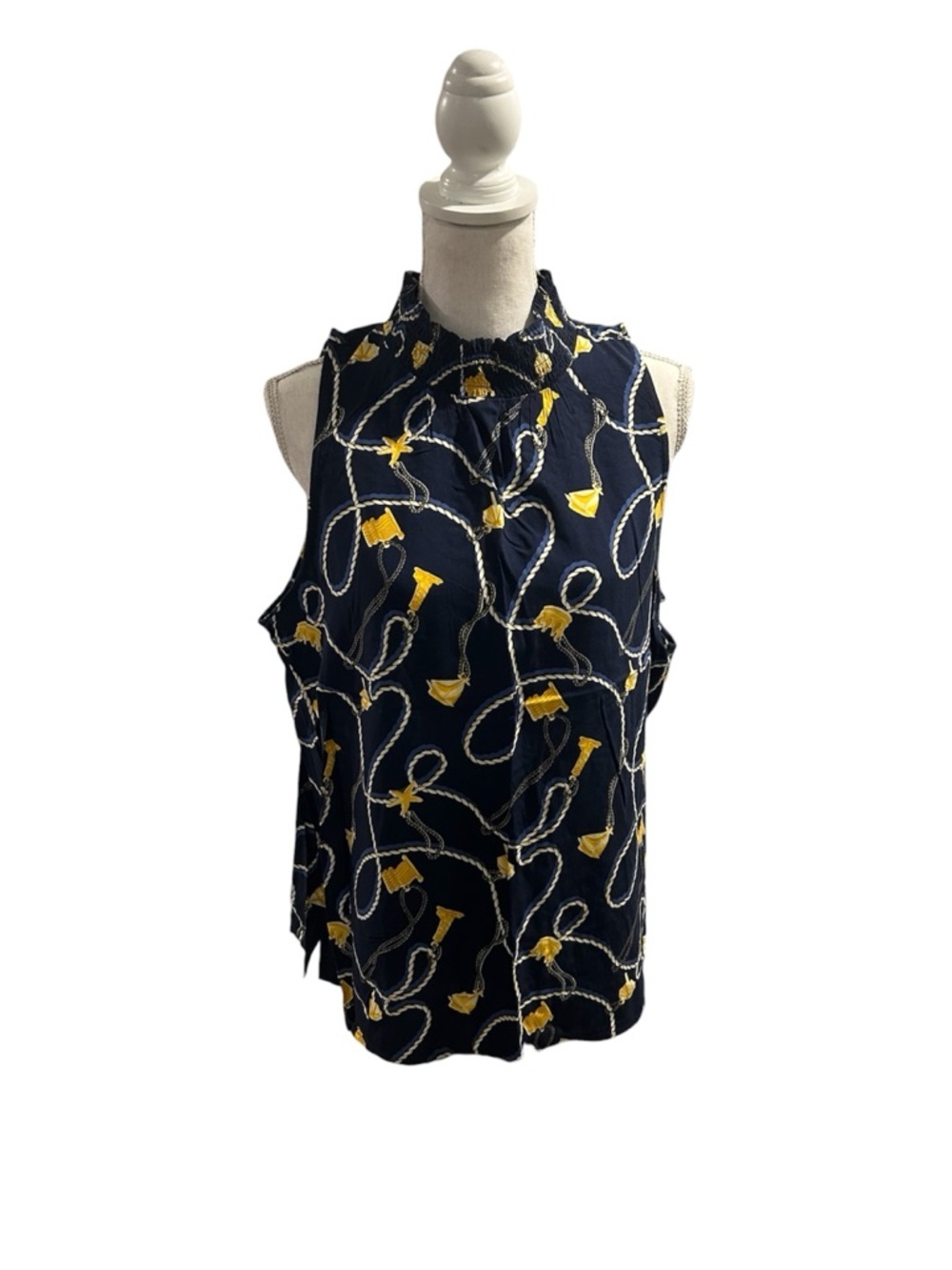 {crown & ivy} Navy & Yellow Rope Print Mock Neck Top